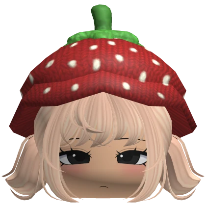 Cute Kawaii Anime Girl Pigtails w Strawberry Hat 