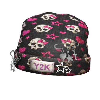 y2k punk igari beanie cap pink emo skulls