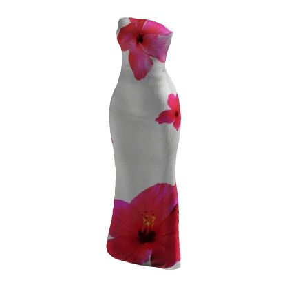 ʚ♡ɞ White Maxi Dress with Hibiscus Floral Pattern