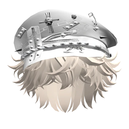Yellow Messy Anime Hair w/ Goth Captain Hat