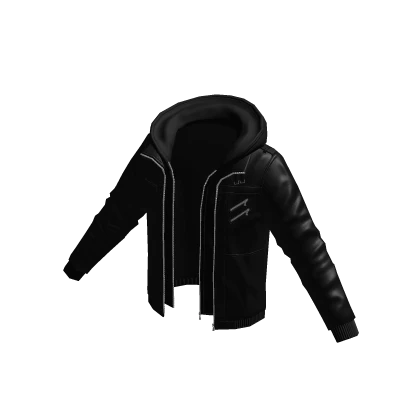 Black hooded leather jacket