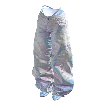 BB White Holographic Baggy Star Jeans