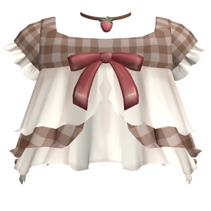 cute igari brown plaid ruffled strawberry dress