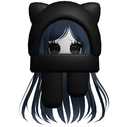 ♡ moe hair w oversized kitty hood midnight blue