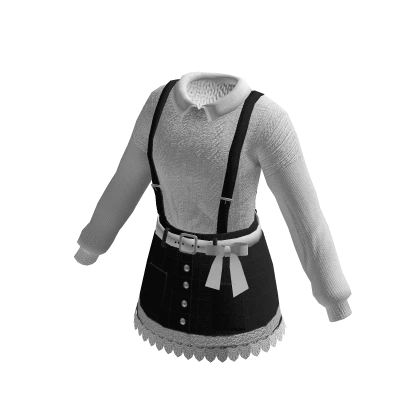 Spring Skirt & Collared Sweater Top w/ Bow