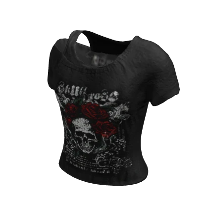 Emo Skullrose Grunge Off Shoulder Shirt