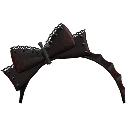 gothic ruffle headband w bow & cross - red