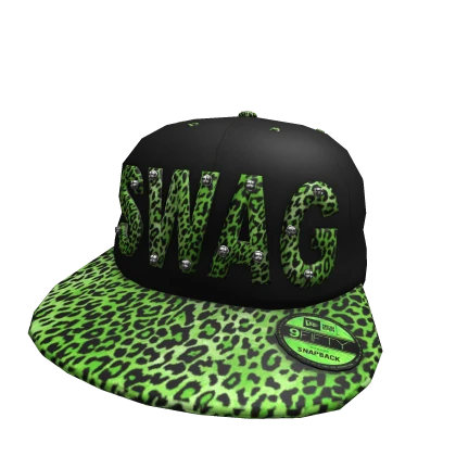 2000s green cheetah print SWAG snapback