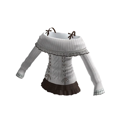 White and Brown Off the Shoulder Sweater Dress