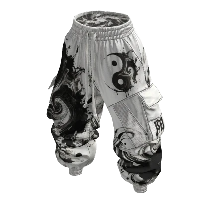 Baggy Cargo Puffy Pants - Yinyang Black & White