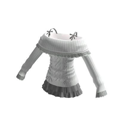 White and Grey Off the Shoulder Sweater Dress