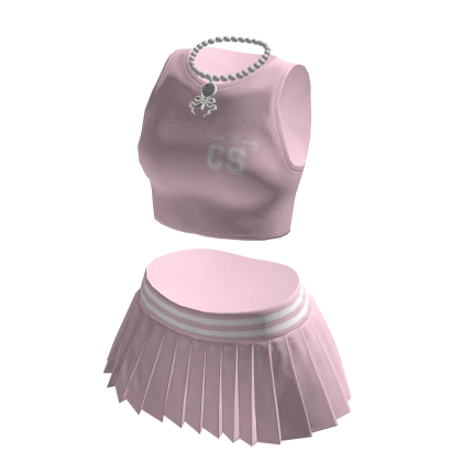 Pink Tank Top Mini Pleated Skirt Necklace Outfit