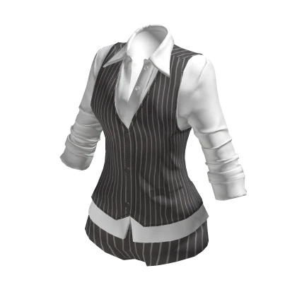 Y2K Office Siren Grey Striped Suit Outfit