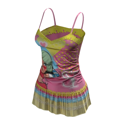 Y2K ☆ Khia Designer Graphic Lace Dress (Pink)