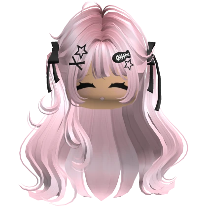♡ Cute Girl Pigtails w/ Hairclips & Face (Pink)