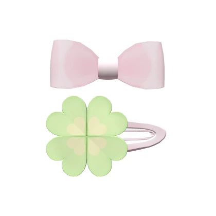 ♡ : kawaii clover hair clip w/ pink bow