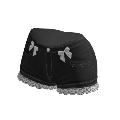 Cutesy Lace Bow Denim Shorts black