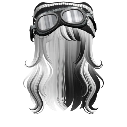 White&Black long swirly hair w/ Goggles Cat Beanie