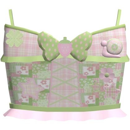 Pink green igari cute strawberry floral cottage