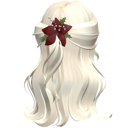 ♡ beige half up wavy hair with christmas flower