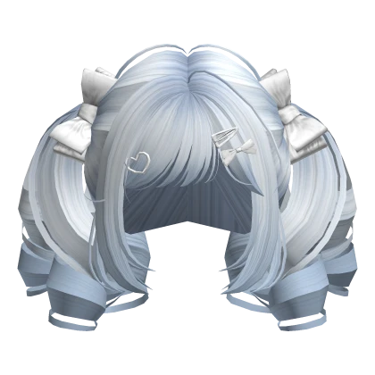 Sky Blue Cutesy Curly Pigtails w/ Ribbon Clips