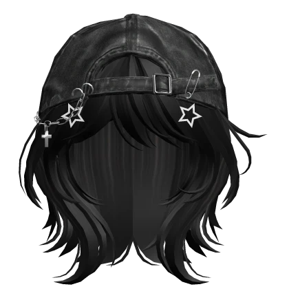 Black Short Wolf Cut Hair with Y2K Distressed Hat