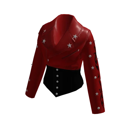 Halloween Black Corset Studded Red Leather Jacket