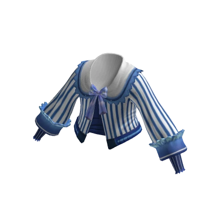 White & Blue Stripes Crop Top w/ Ruffles & Bow