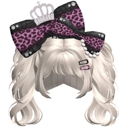 Gyaru Cute Light Ash Messy Pigtails w Leopard Bows
