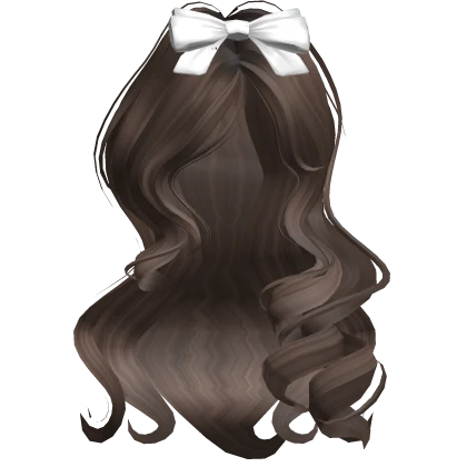 ♡ coquette brown curls with white bow