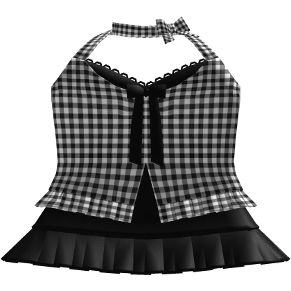 † black plaid little halter ruffled black dress