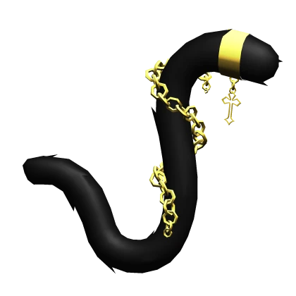 Goth Gold Chained Black Cat Tail