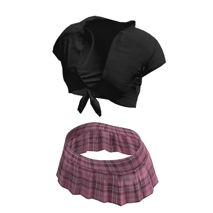 ☆ 2000s School Girl Outfit in Black & Pink Plaid