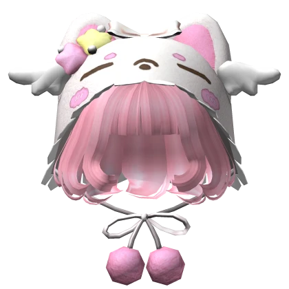 Short Swirly Bangs w/ Cute Cap Tie-Knot in Pink