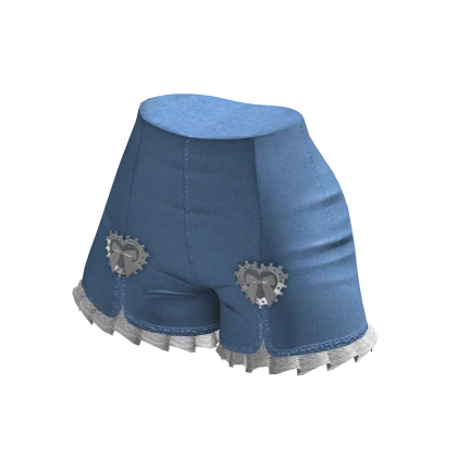 Denim wide leg shorts ruffled Light blue