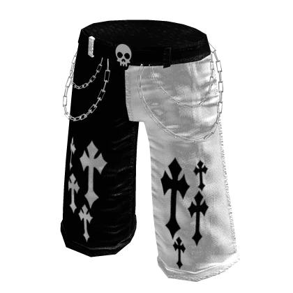 Emo goth cross shorts in black & white