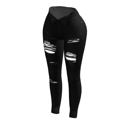Unzipped Skinny Jeans Black Opened Ripped Denim