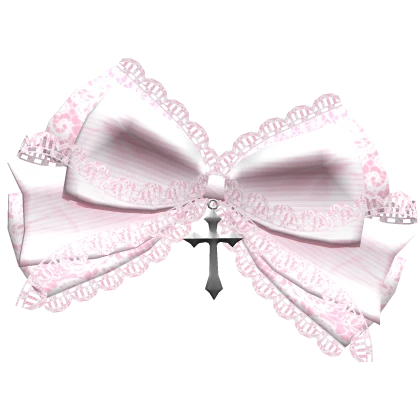 Pink Silk Hair Bow w Lace & Cross