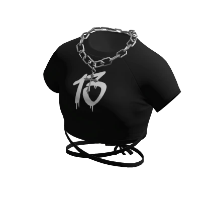 Black/White 13 Crop Top w/ Silver Cross Necklace