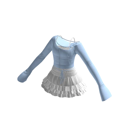 🍀Off Shoulder Skirt Outfit (Blue)