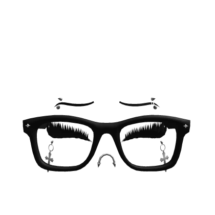 Black Glasses w lashes + Silver Cross Earrings Set