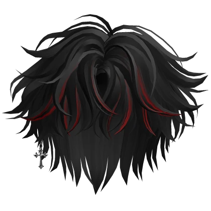 Black&Red Messy Middle Part Hair w/ Earring