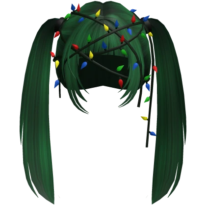 Neat Twin Ponytails w/ Christmas Lights in Green