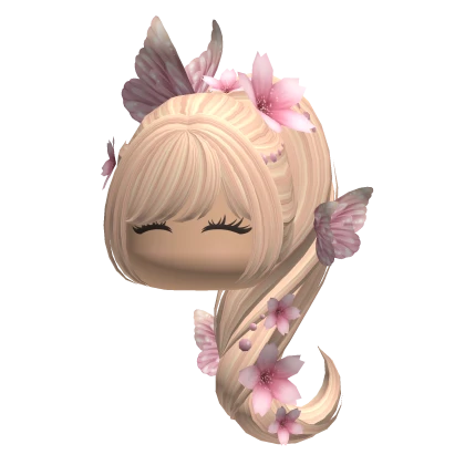 Cute Girl Ponytail w/ Pink Butterflies n Flowers