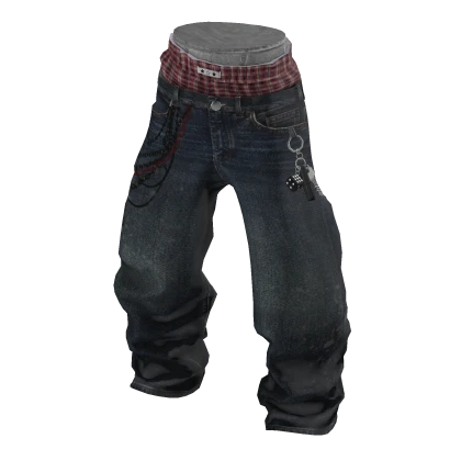 💗Y2K SAGGING BAGGY JEANS WITH KEYCHAIN_DARK BLUE