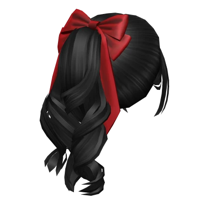 Soft Wavy Flowy Ponytail w/ Bow (Black)