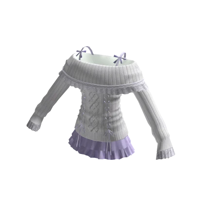 White and Purple Off the Shoulder Sweater Dress