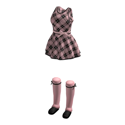 🖤 Cute Gyrau Pink Plaid Dress and Socks