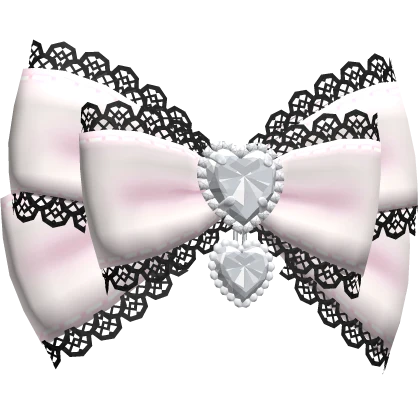 pink jirai kei lace double heart bow