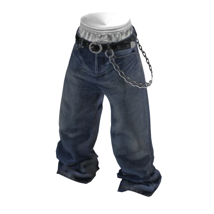 💗Y2K SAGGING JEANS WITH CHAIN BELT_BLUE